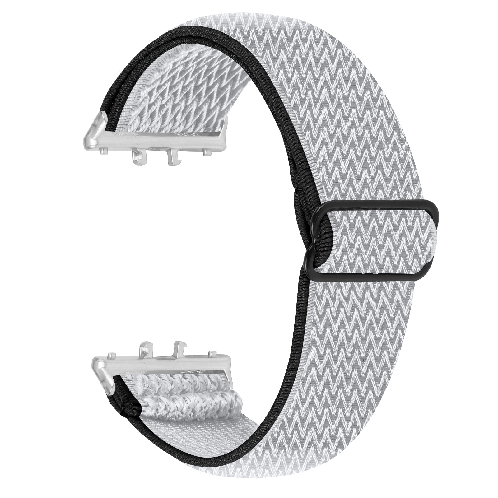 For Samsung Galaxy Fit3 SM-R390 Woven Watch Strap Adjustable Wrist Band with Silver Connector - White For Samsung Galaxy Fit3 SM-R390 Woven Watch Strap Adjustable Wrist Band with Silver Connector - White